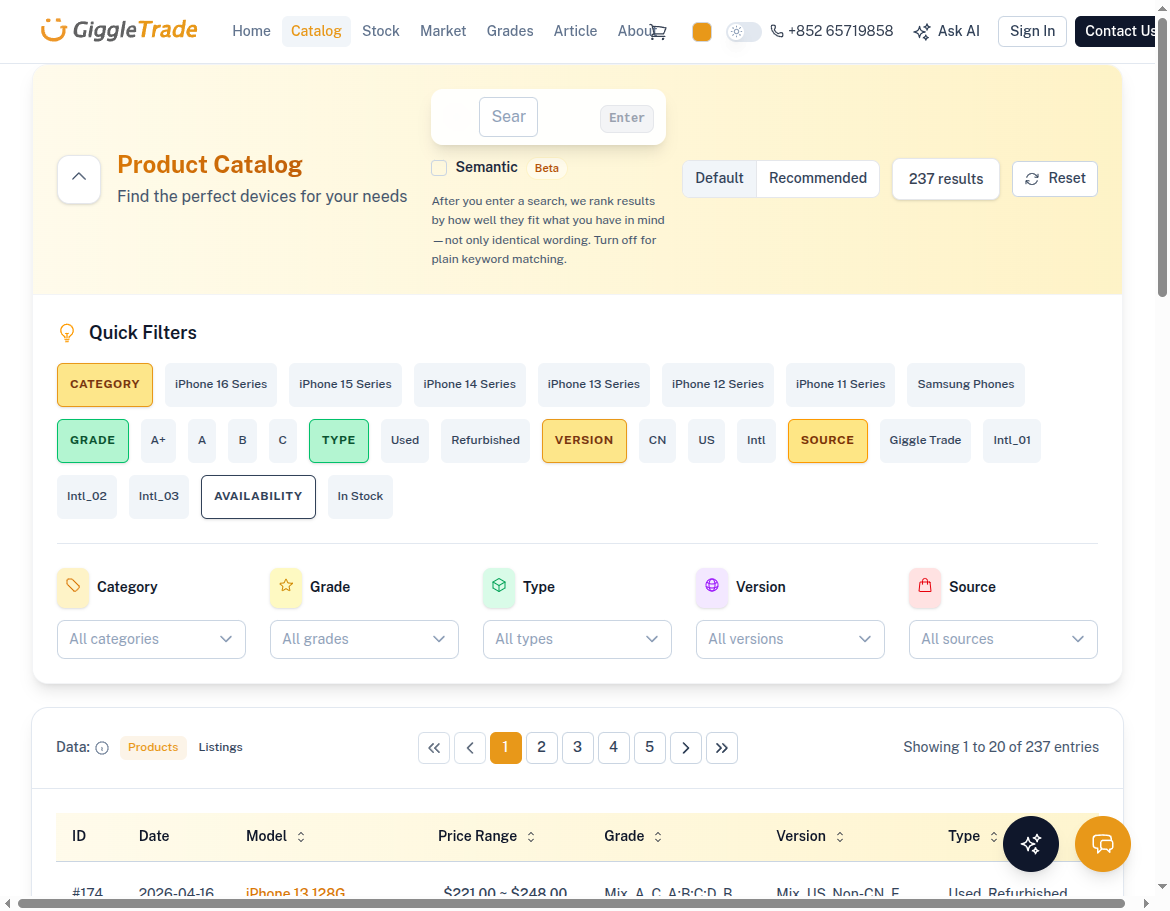 Catalog page (light mode)