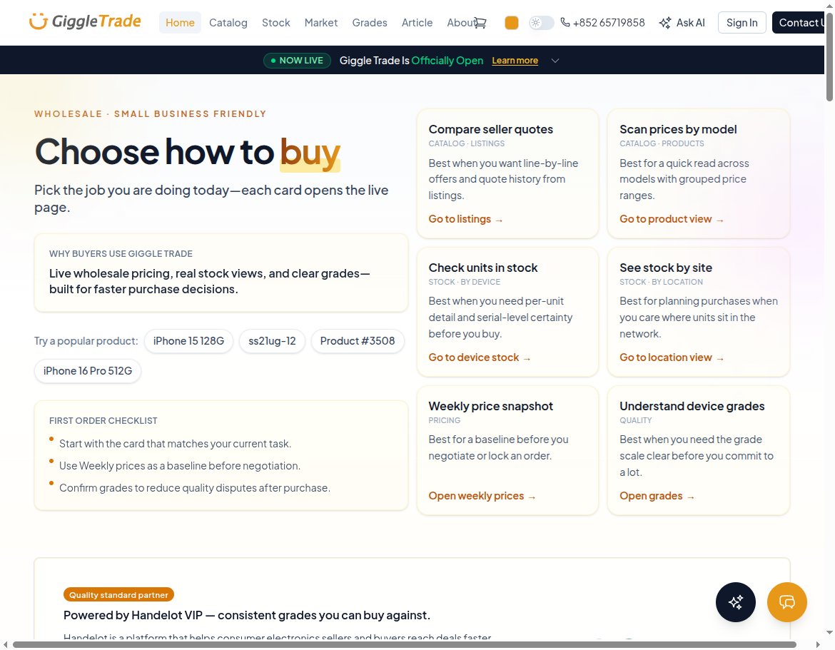 Giggle Trade homepage (light mode)